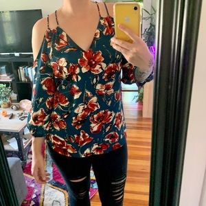 Floral strappy open shoulder shirt